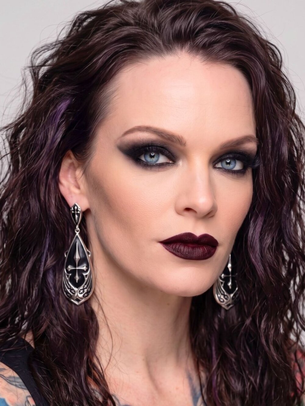 Killstar Drop of Faith Earrings Black Silver Goth Cross Dangle Shield Chandelier